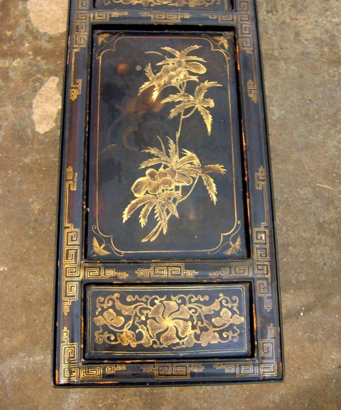 Decorator Cocktail Table Asian Lacquered Gilt Decorated Custom Iron Bamboo Base gallery