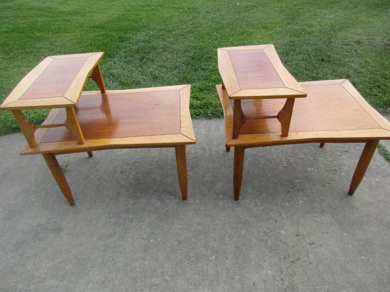 2 Lubberts & Mulder - Tomlinson Mid Century MCM Atomic Bow Tie Pecan End Tables gallery