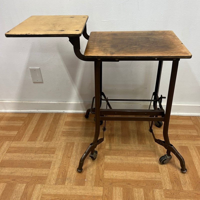 Vintage UHL Toledo Typewriter Table Industrial Metal Wood Drop Leaf Stand Steel
