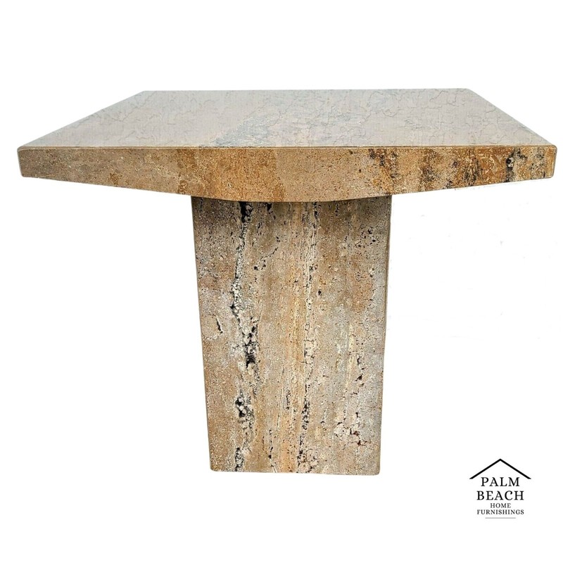Italian Walnut Travertine Marble Side End Table by Stone International