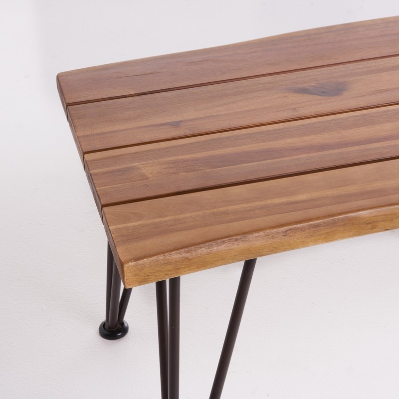 Outdoor Coffee Table Acacia Wood Teak Finish Iron Legs For Patio Yard Decor NEW gallery