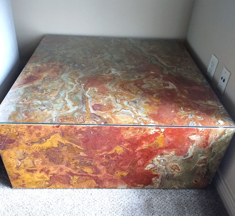 1970s Italian Marble Coffee Cocktail Square Table Mid Century Postmodern 36" gallery