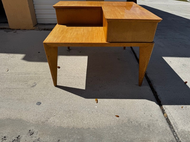 Vintage Mid Century Modern End Table w/ Storage Blonde Wood gallery