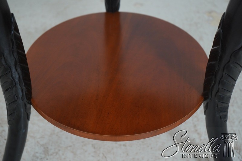 L68397: BAKER Carved Round Walnut Marble/Granite Top Lamp Table gallery