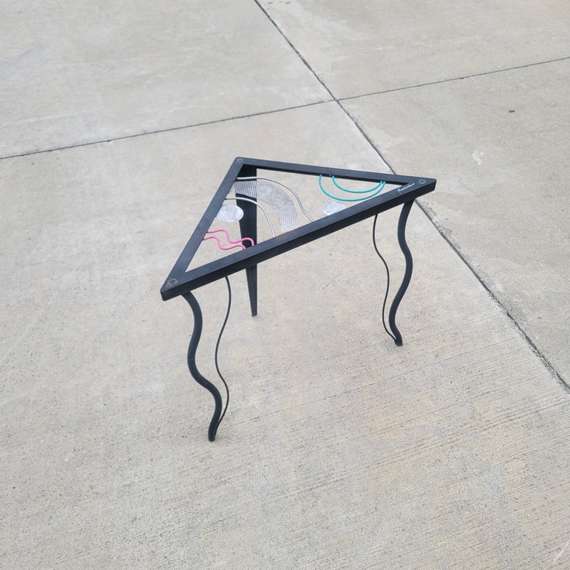 Post Modern Memphis Style Steel Triangle Side Table Italy 1980s Signed Artist gallery