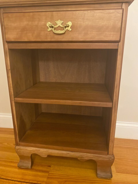 Vintage Stickley Side Table, Nightstand, Solid Cherry Top, Drawer, Center Shelf gallery