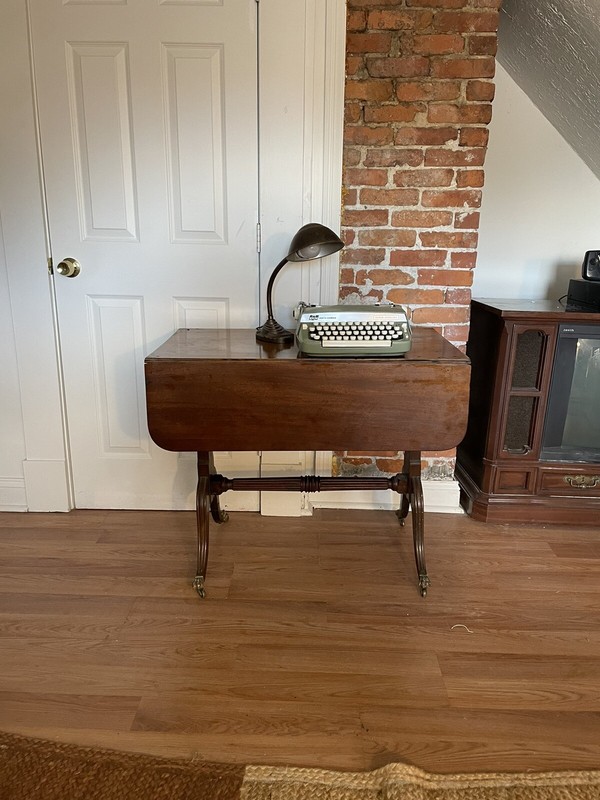 Antique Georgian Pembroke Drop-Leaf Table c. 1820 Single Drawer Brass 35x38.5x29 gallery