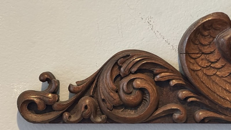 Architectural Salvage Carved Walnut, Cherub, Angel Renaissance Wall Plaque 44” gallery