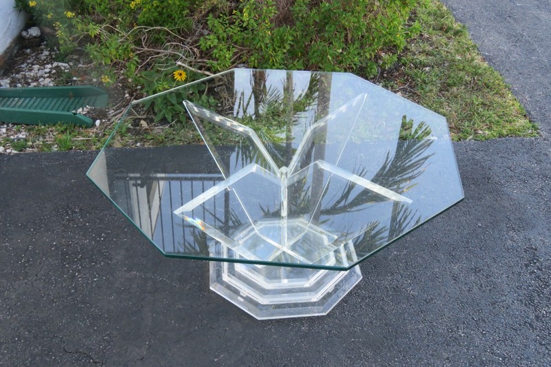 Mid Century Modern Lucite Acrylic Octagon Glass Top Coffee Table 1900 gallery