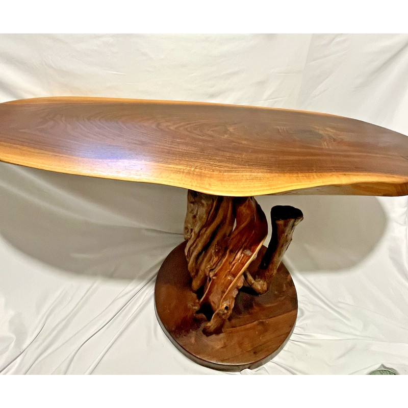 Live Edge Burl Side Table on Stump 24tallx50longx13-18wide Natural Wood Vintage