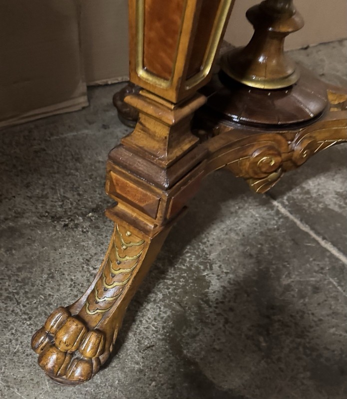 RENAISSANCE RARE ICISED MARBLE TOP WALNUT TABLE, ATTR. HERTER gallery