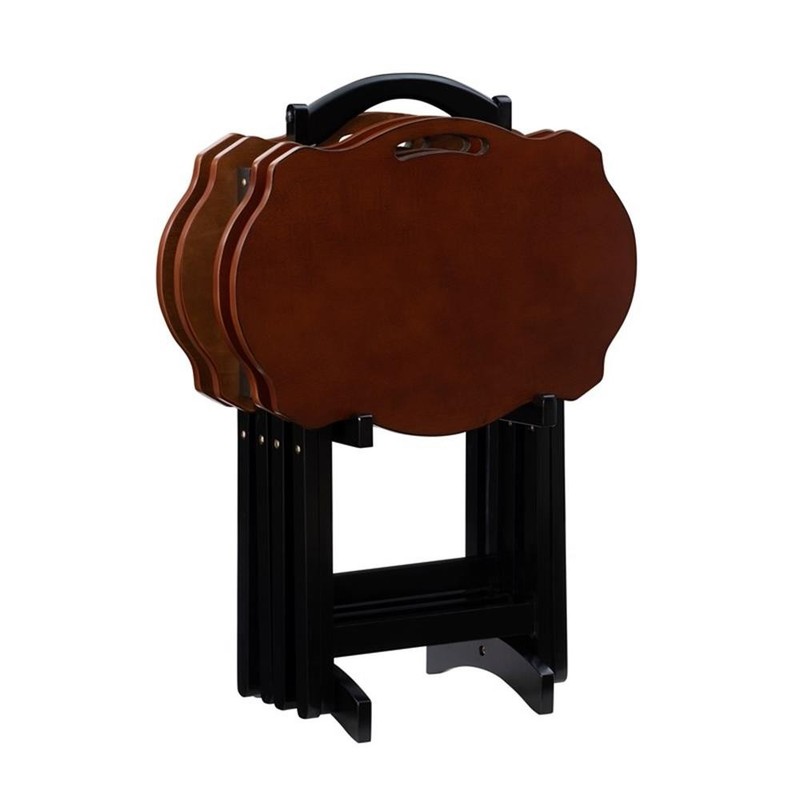 Pemberly Row Traditional Five Piece Wood Tray Table Set in Hazelnut and Black gallery
