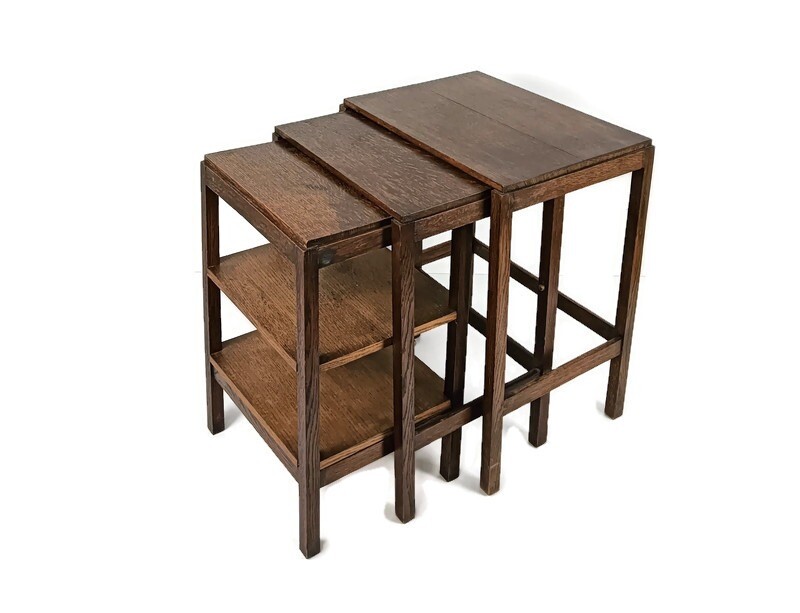 Art Deco antique Nesting stacking side tables design very rare with boards set o