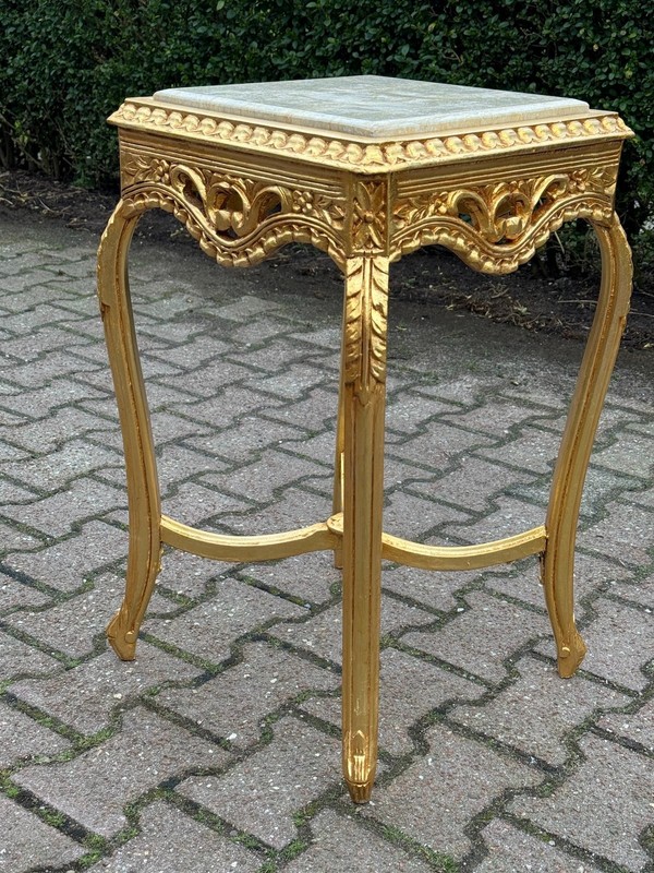 Side Tables French Louis XVI Gold Beech Italian Marble 1970 Accent Pair 2 Pcs gallery
