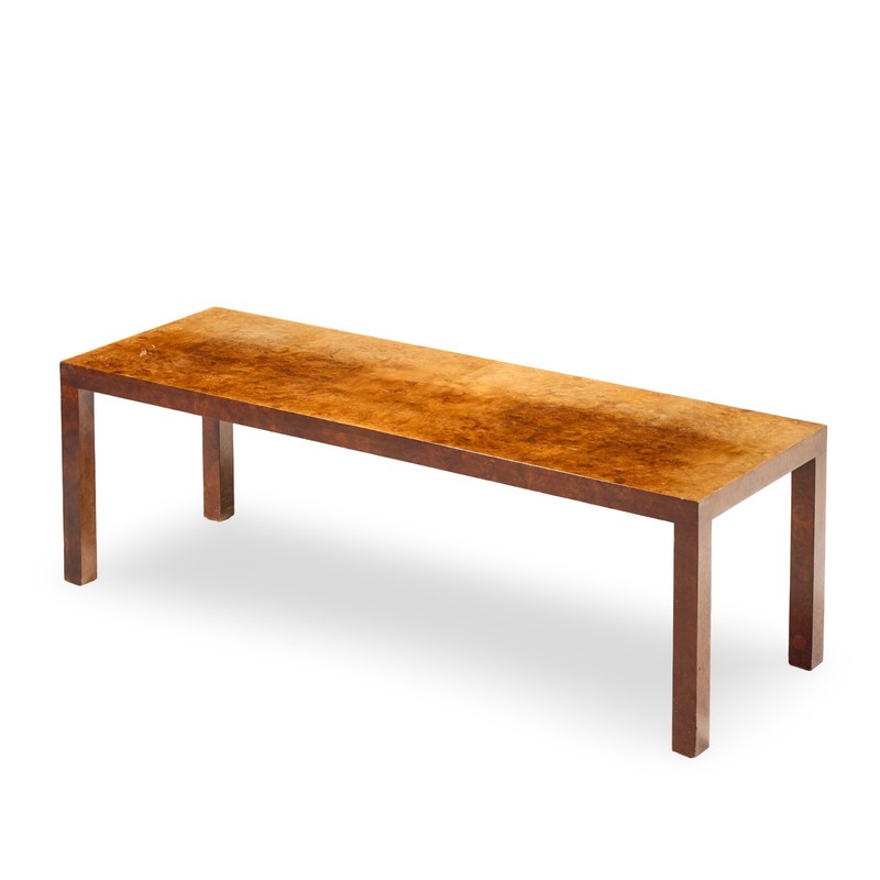 Milo Baughman for Directional Mid Century Burlwood Parsons Coffee Table gallery