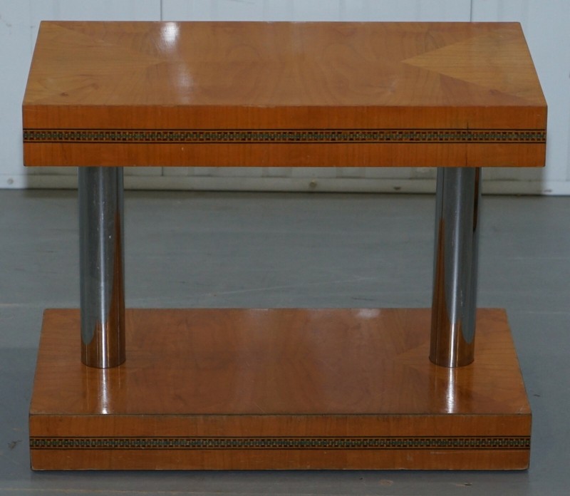 PAIR OF MID CENTURY MODERN CHROME PLATED & SATINWOOD SIDE END WINE LAMP TABLES gallery