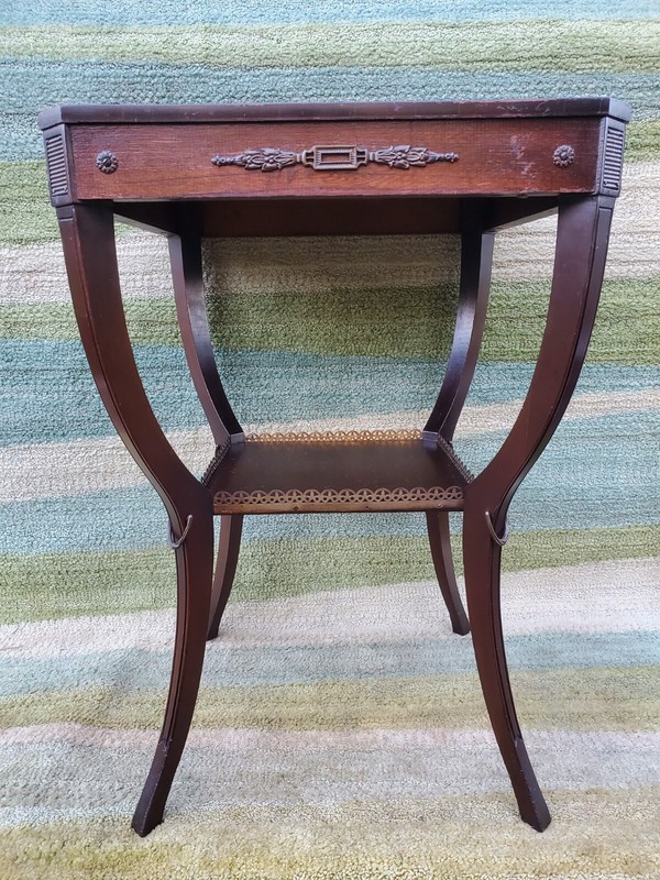Early Antique Zangerle & Peterson Two-Tier Side occasional Table Brass Accents gallery