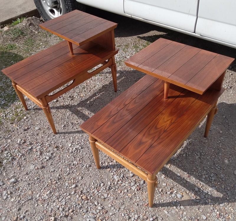 Pair of Mid Century Walnut Step End Tables / Side Tables by Lane (SET-8)