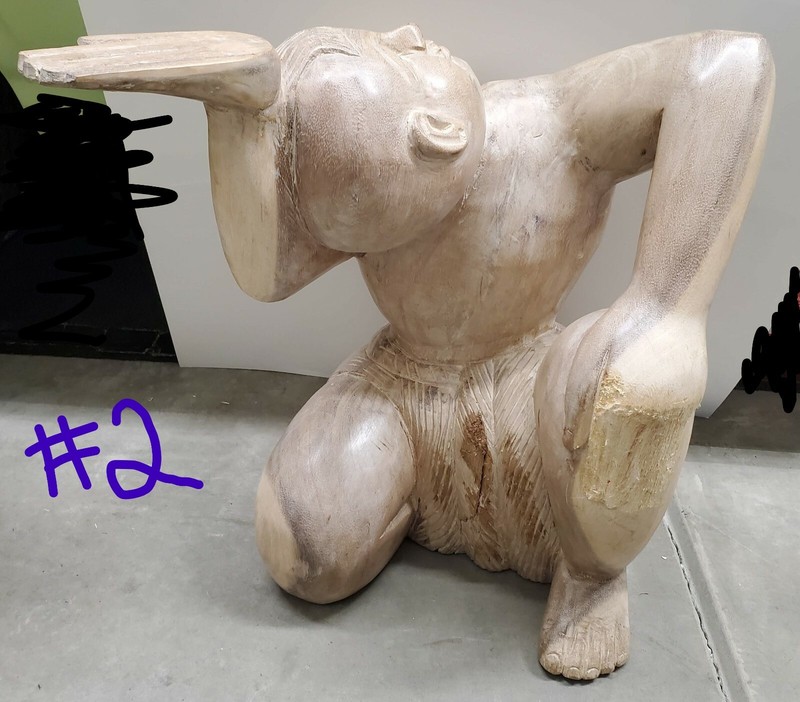 Vintage ORIENTAL Figural SOLID Wood Carved Seating MAN Statue Coffee Side Table gallery