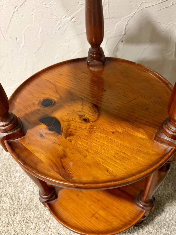 1970s Ethan Allen Old Tavern Collection Pine 3-Tier Etagere Stand Table gallery