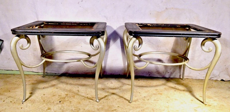 PAIR MID CENTURY MODERN SCROLLED LEG END TABLES