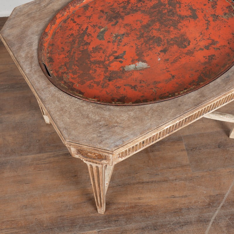 Late 19th Century Gustavian Style Gray Painted Tray Top Side Table gallery