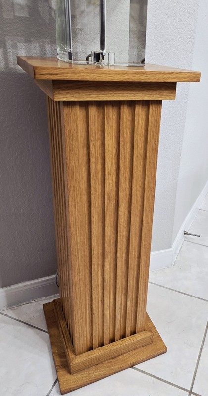 Mid Century Solid Golden Oak Fluted Column Plant/Lamp Stand gallery