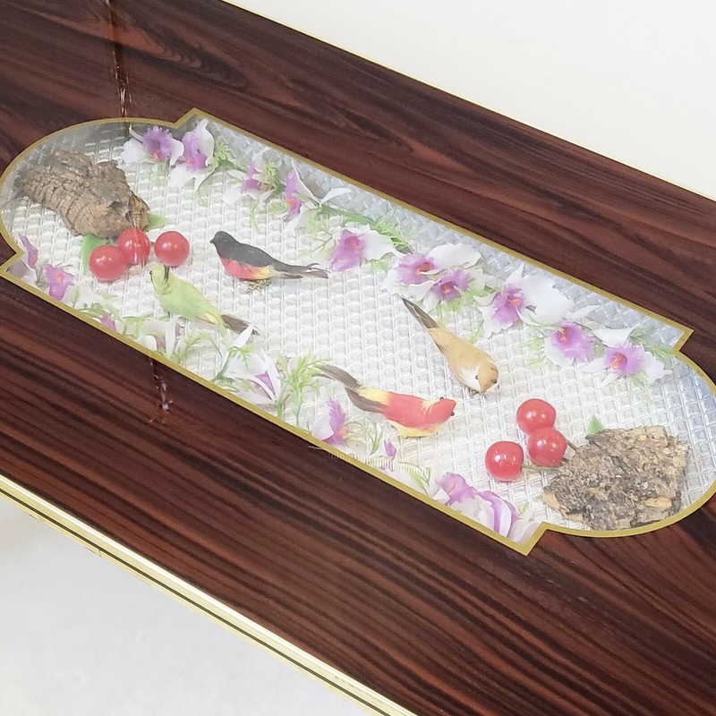 Vintage Coffee Table With Birds 1960 Wood Glass & Formica 60S 1960S gallery