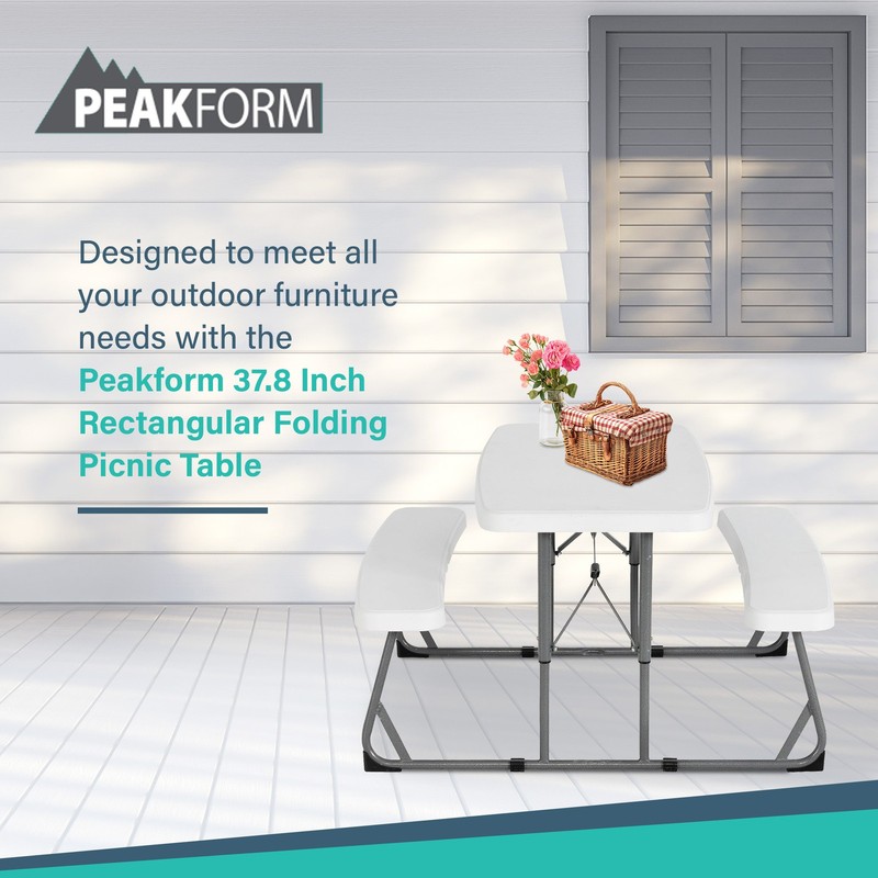 Peakform 37.8 Inch Rectangular Folding Picnic Table Double Bench Seating, White gallery