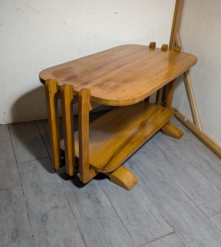 Antique 1930s Art Deco Streamline Moderne Waterfall Blonde Wood Coffee Table B33 gallery