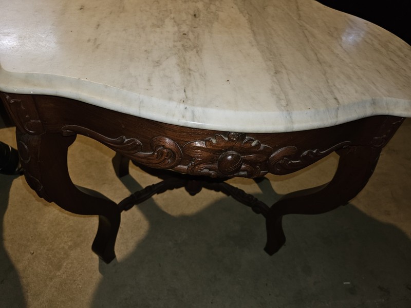 Antique Victorian Carrera Marble Turtle Top Parlor Table gallery