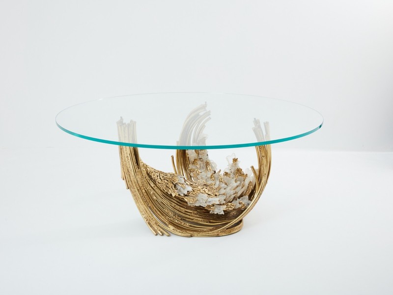 Signed Isabelle Faure brass sculpture dining table rock crystal 1970s gallery
