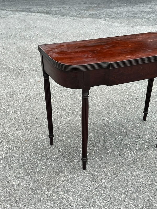 Antique Sheraton Philadelphia game card console table reeded mahogany gallery