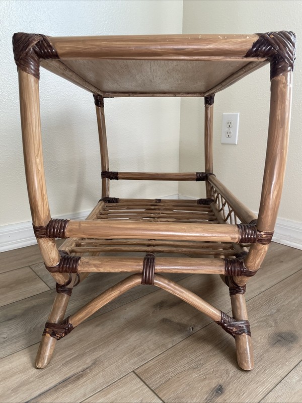 Vintage Coastal Boho French Country Bamboo Rattan Cane 2 Tier Table/Center Piece gallery