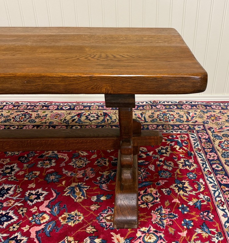 Antique French Country Farm Dining Table Farmhouse Trestle Base Oak 87"W gallery