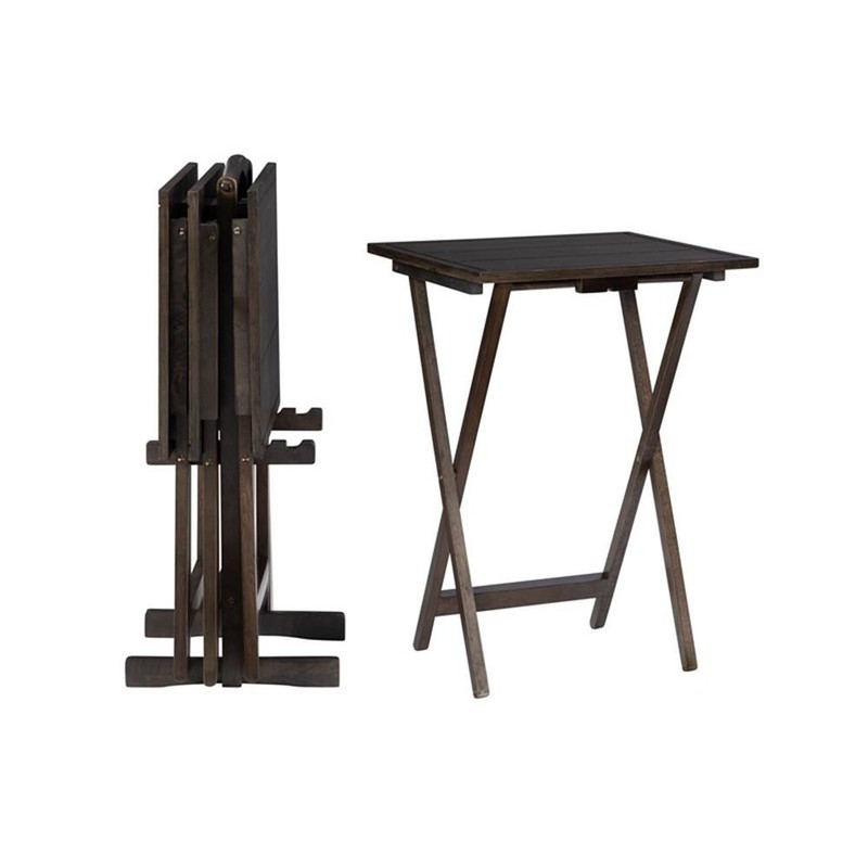 Pemberly Row Transitional Five Piece Wood Tray Table Set in Gray