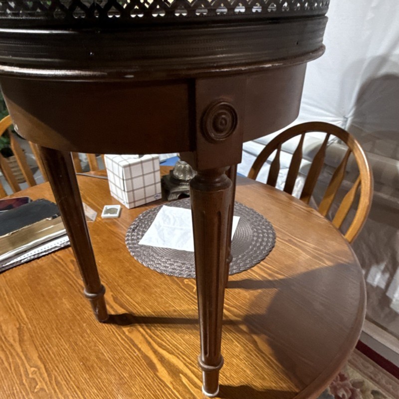 Victorian Antique Round Accent Table with Stone Top, Single Pedestal, Brown gallery
