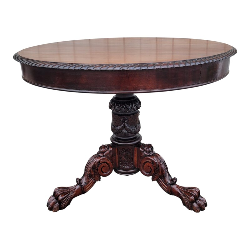 19th C American Federal Mahogany Center Table Heavily Carved Refurbished gallery