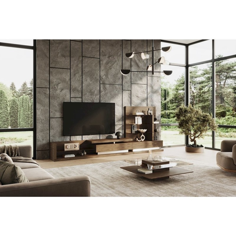 Modrest Clarion - Modern Walnut & Grey Glass Coffee Table gallery