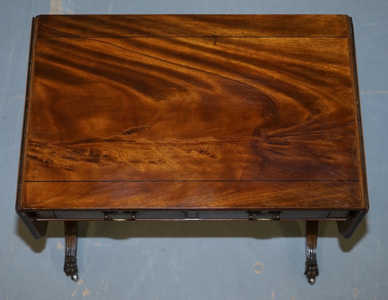 LARGE BEVAN FUNNELL EXTENDING FLAMED MAHOGANY SIDE END LAMP CARD TABLE LION FEET gallery