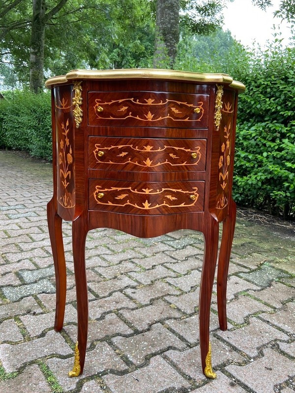 Night Stands Commodes Pair French Louis XVI Mahogany Inlay Vintage Set of 2. gallery