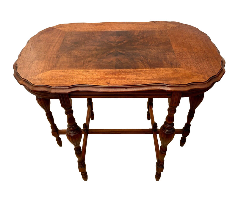 Rare Italian Victorian Parlor Table Six Legs Rectangular shape Burled Mahogany gallery