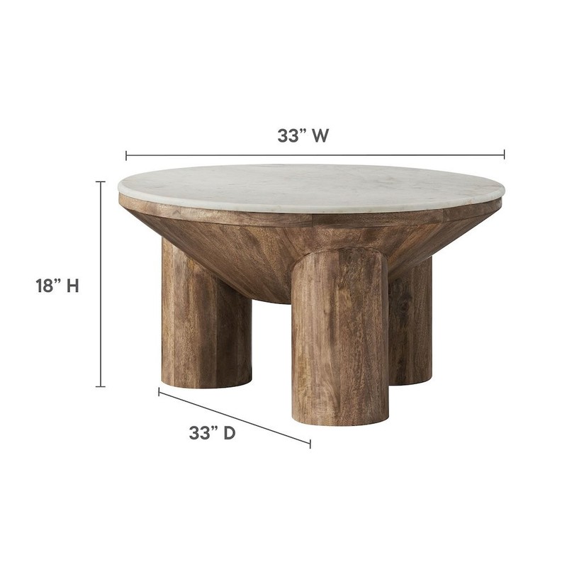 Ellison 33" Round Wood Coffee Table With Marble Top gallery