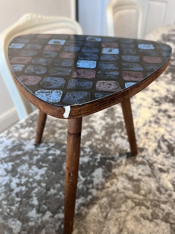 Vintage Mid Century Side Table/ Plant Table with faux tile laminate top gallery