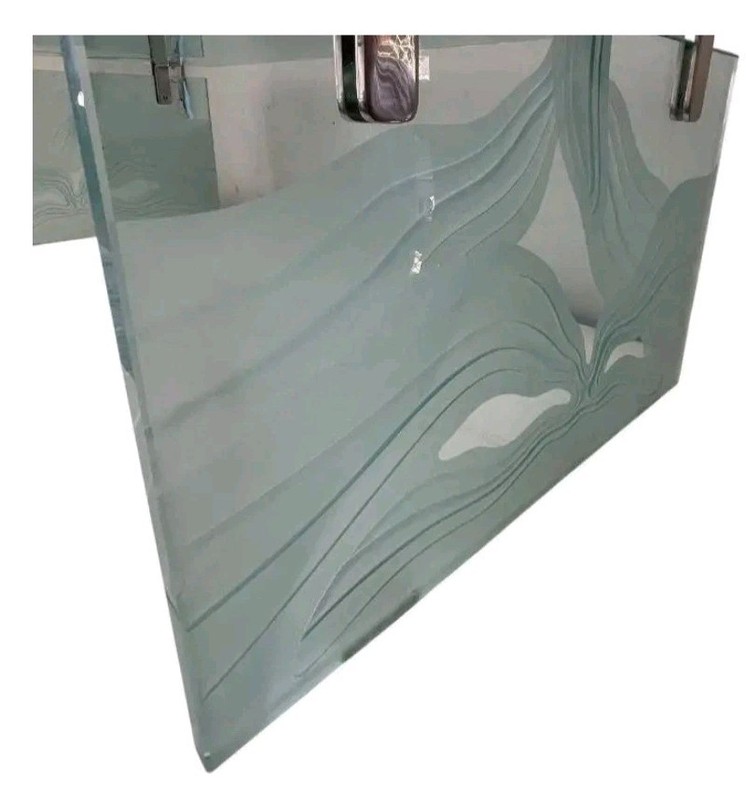 Vintage Etched Glass Coffee Table w/ Brass in Style of Fontana Arte ITALY 1960's gallery