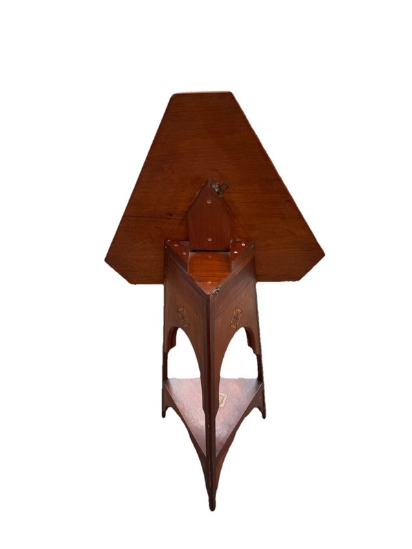 Unique Antique Arts & Crafts Tilt-Top Anglo-Moorish Inlay Cricket Table, 1890 gallery