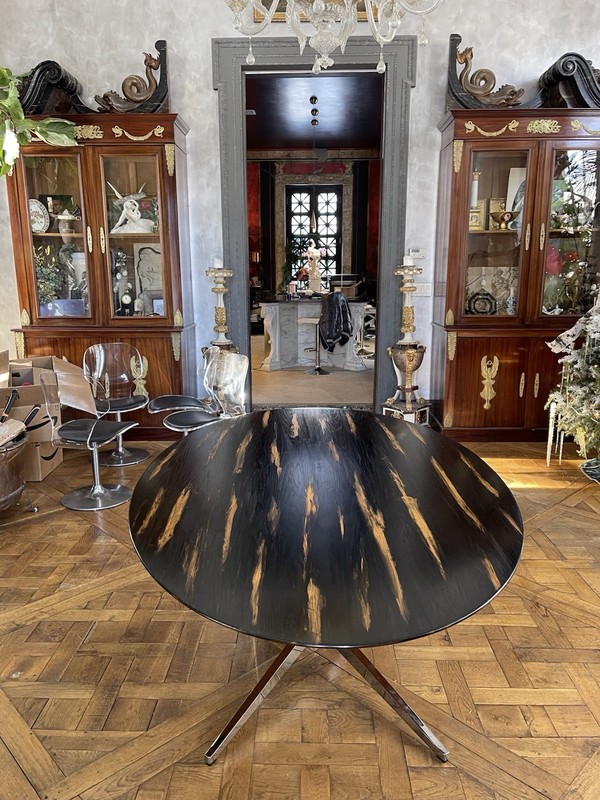 RARE Knoll Custom Black & Natural Striped Oval Table Mid-Century Modern