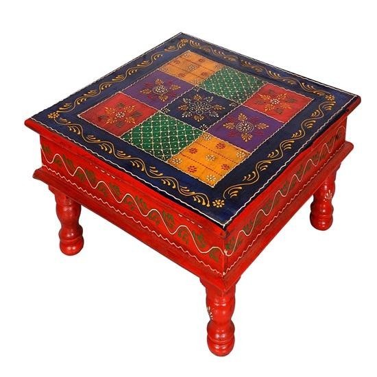 Decorative Bajot Chowki Stool 38.1 cm Hand Painted Pooja Mandir Stool Bajot Cum