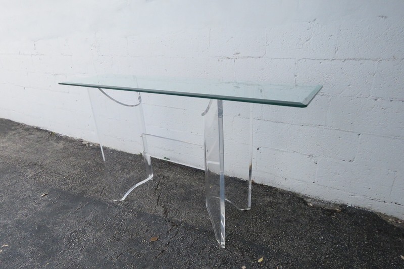 Mid Century Modern Lucite Glass Top Console Table 3599 gallery