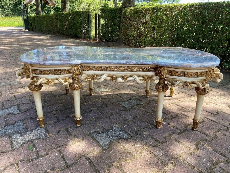 Table French Louis XVI Coffee 1960s Marble Gold Leaf Beech Vintage Chic Decors